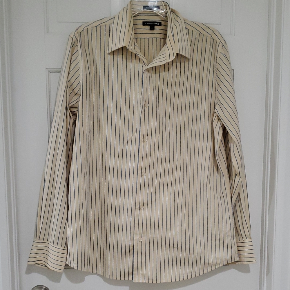 Express1MX Modern Fit Sz L Yellow/Blue Striped Men's Shirt